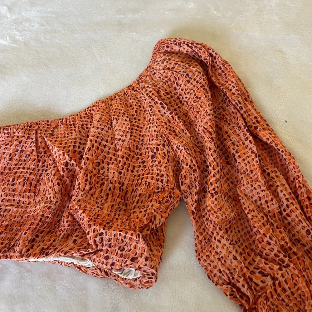 L*Space Nia Textured One-Shoulder Crop Top in Orange - Picture 8 of 11